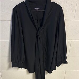 Roaman's Black Puff Sleeve Blouse with Sailor Collar